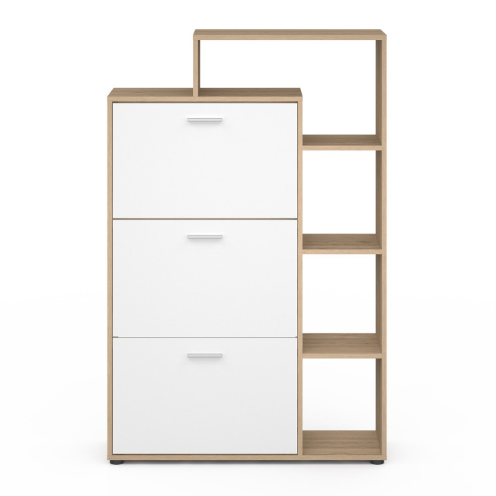 Mueble zapatero de 3 puertas en haya y blanco con estantes | ID Market