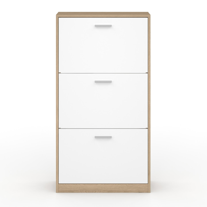 Mueble zapatero de 3 puertas imitación haya y blanco | ID Market