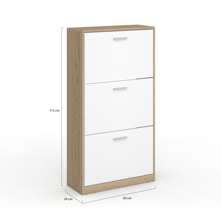 Mueble zapatero de 3 puertas imitación haya y blanco | ID Market