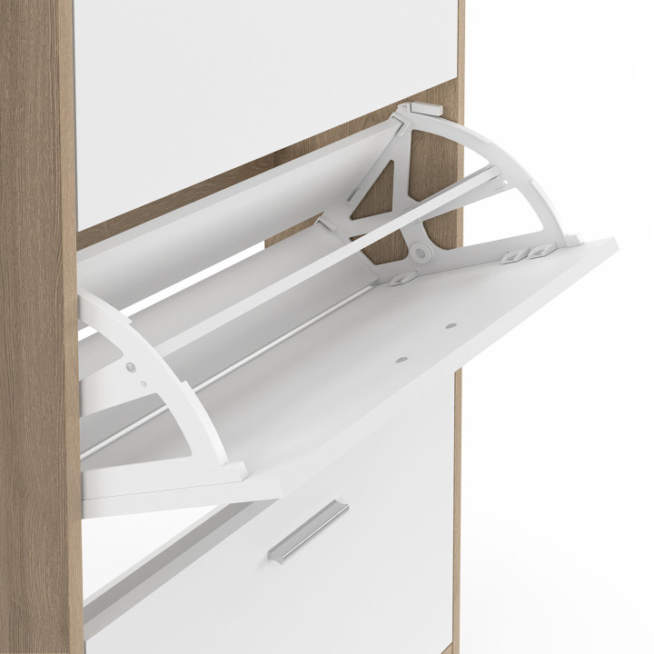 Mueble zapatero de 3 puertas imitación haya y blanco | ID Market