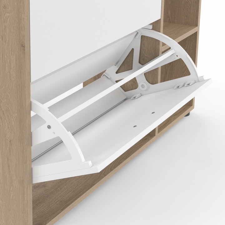 Mueble zapatero 2 puertas imitación haya y blanco con estantes | ID Market