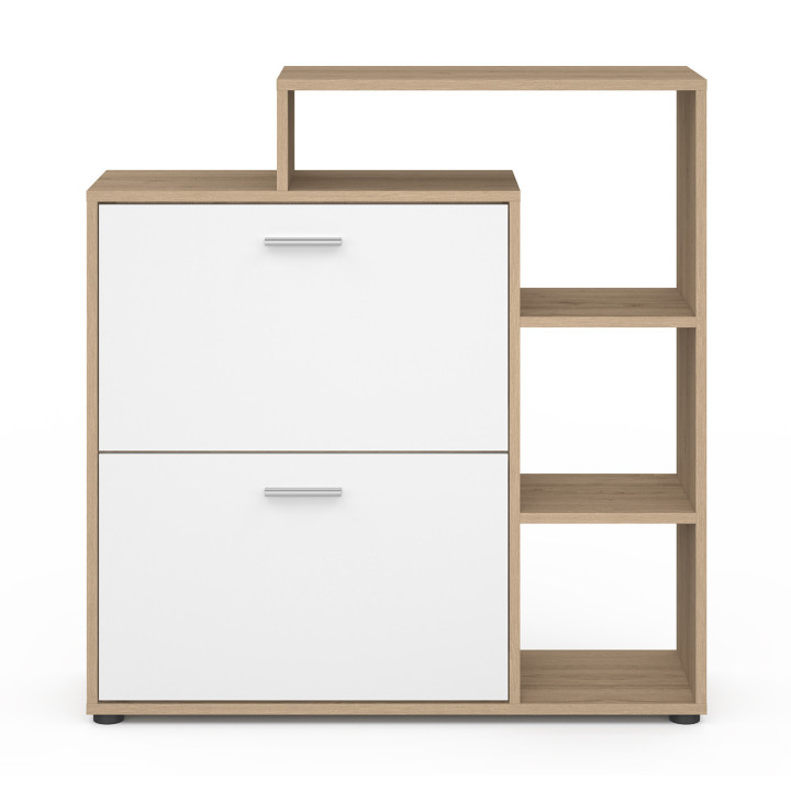 Mueble zapatero 2 puertas imitación haya y blanco con estantes | ID Market