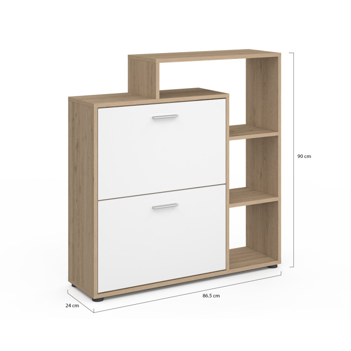 Mueble zapatero 2 puertas imitación haya y blanco con estantes | ID Market