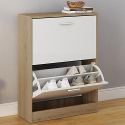 Mueble zapatero de 2 puertas imitación haya y blanco | ID Market