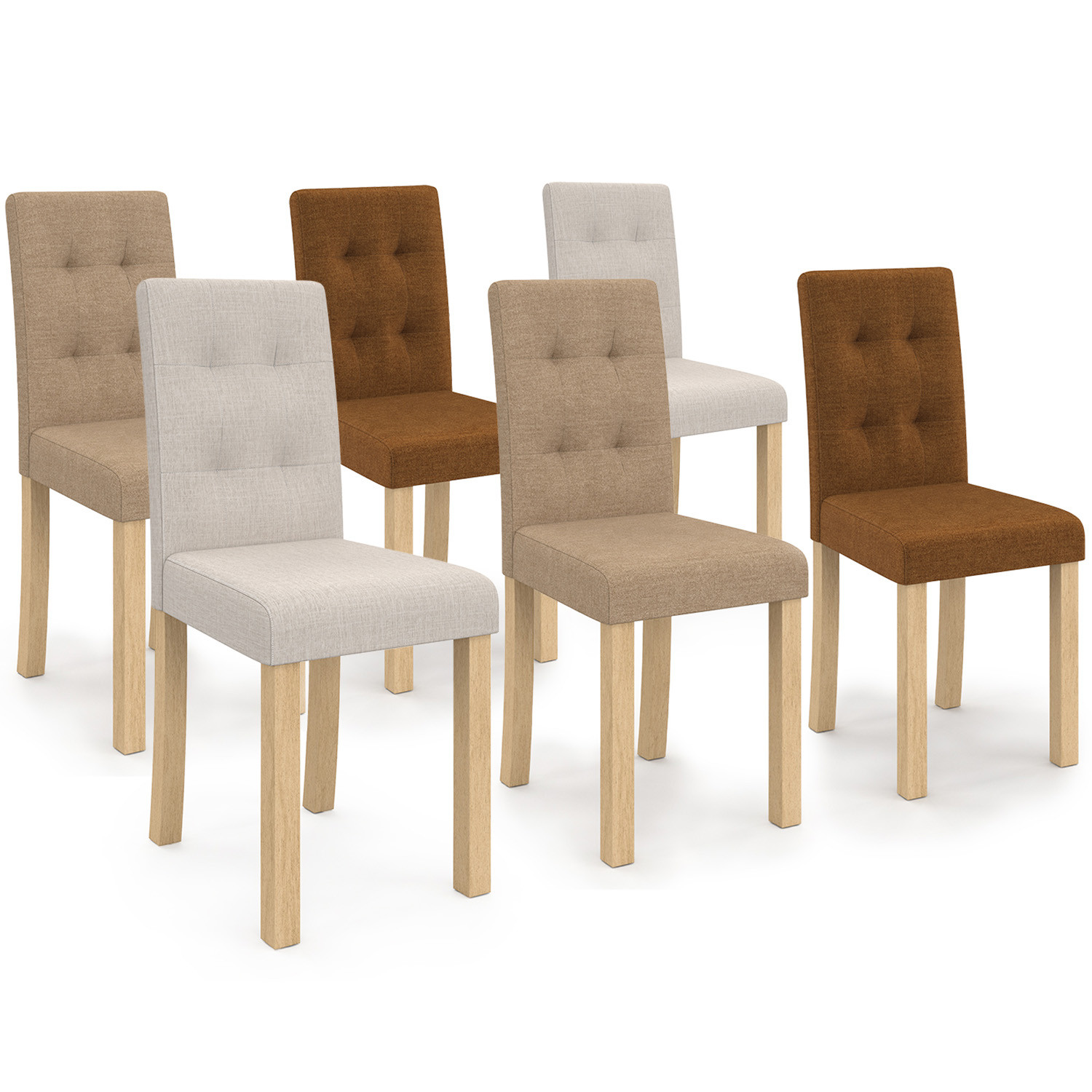 Lot de 6 chaises capitonnées scandinaves en tissu mix color