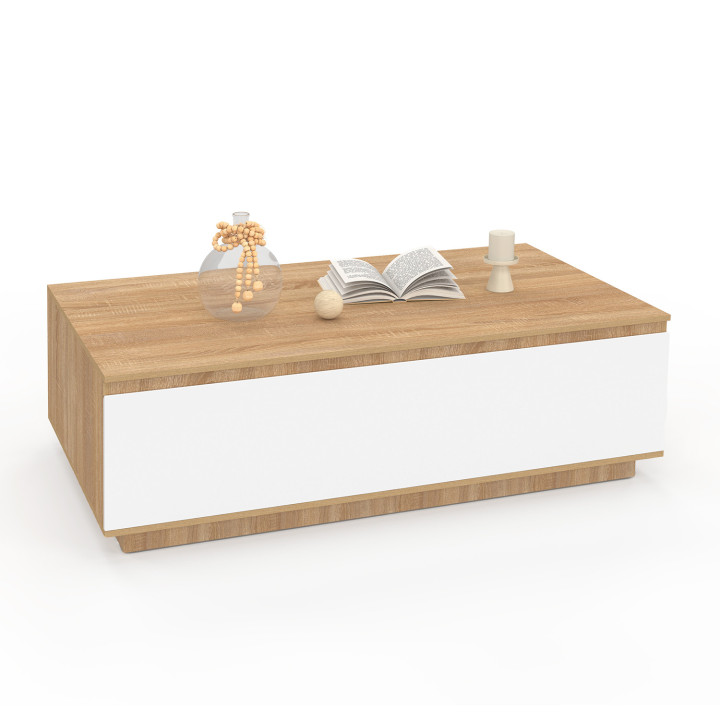 ¡Mesa de centro de madera de haya de 110 cm con puerta blanca - TOMI | Zen Cart! IDMarket