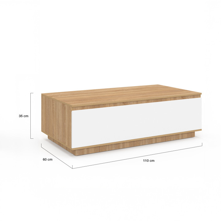 ¡Mesa de centro de madera de haya de 110 cm con puerta blanca - TOMI | Zen Cart! IDMarket