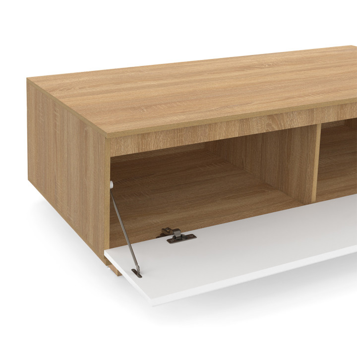 ¡Mesa de centro de madera de haya de 110 cm con puerta blanca - TOMI | Zen Cart! IDMarket