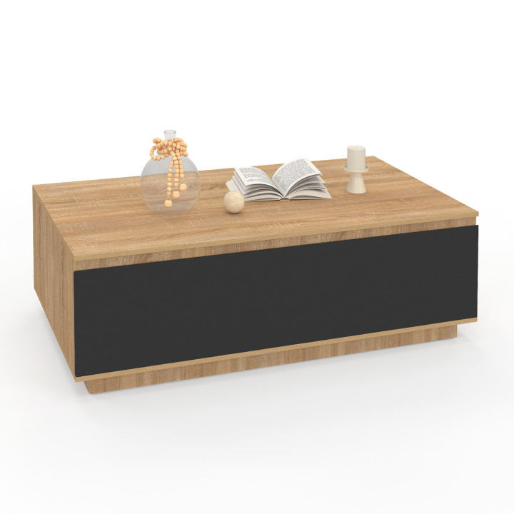 ¡Mesa de centro de madera de haya de 110 cm con puerta negra - TOMI | Zen Cart! IDMarket