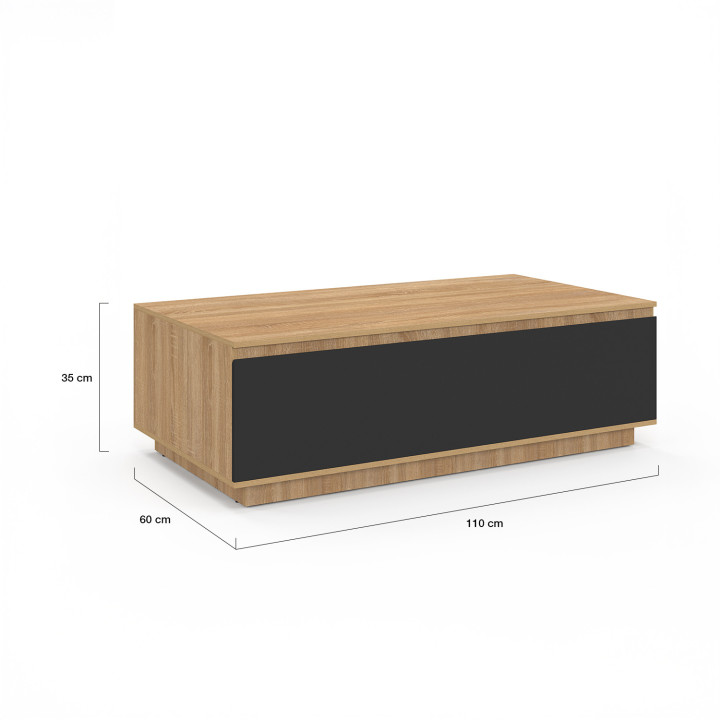 ¡Mesa de centro de madera de haya de 110 cm con puerta negra - TOMI | Zen Cart! IDMarket