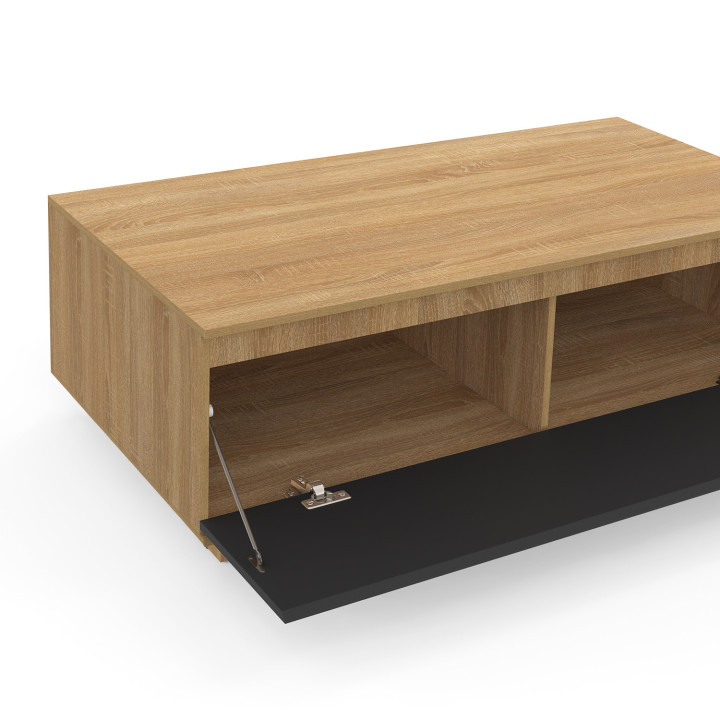 ¡Mesa de centro de madera de haya de 110 cm con puerta negra - TOMI | Zen Cart! IDMarket