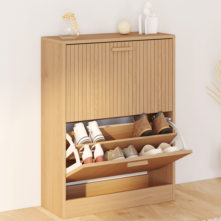 Mueble zapatero 12 pares 2 puertas madera roble lamas - JULIETTE | IDMarket