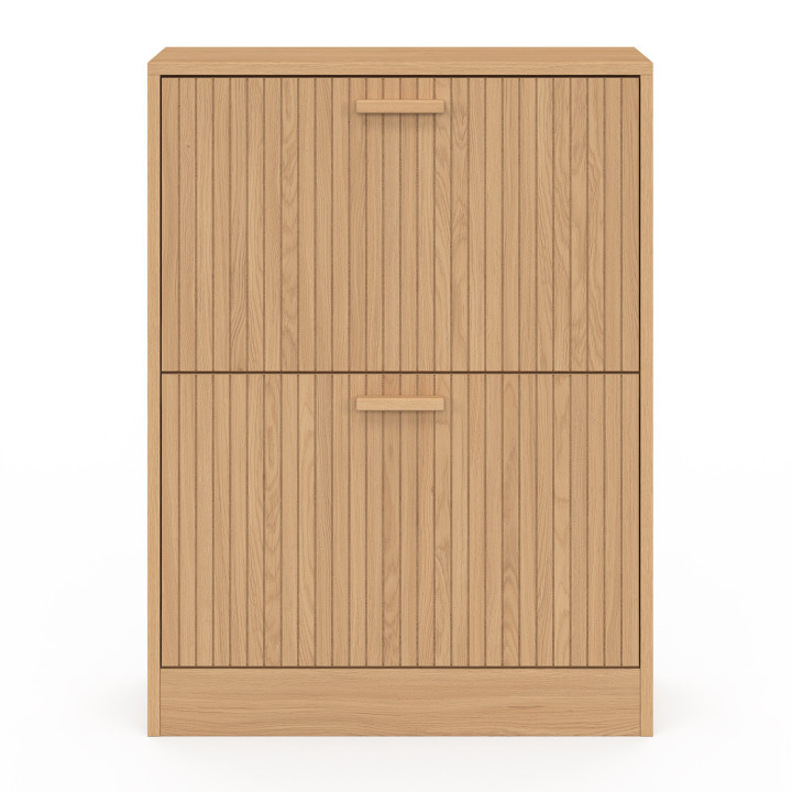 Mueble zapatero 12 pares 2 puertas madera roble lamas - JULIETTE | IDMarket