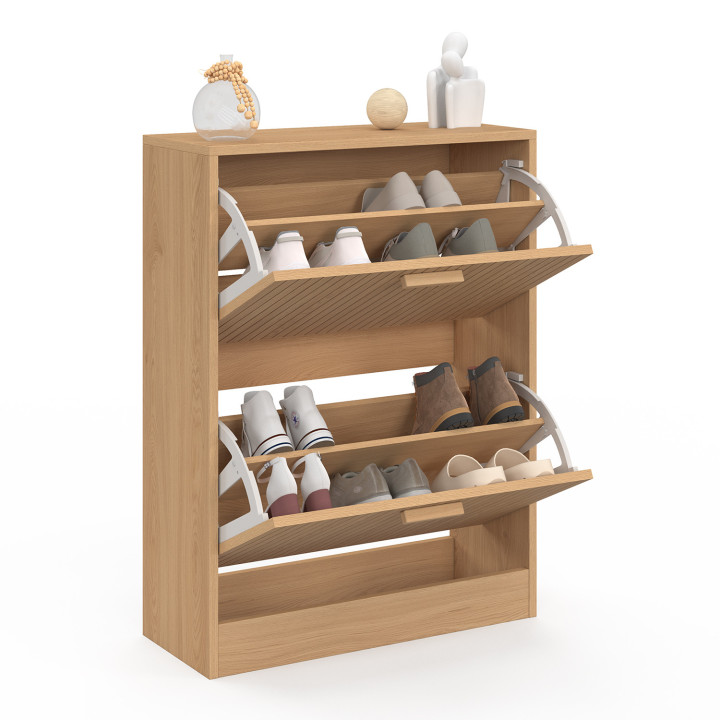Mueble zapatero 12 pares 2 puertas madera roble lamas - JULIETTE | IDMarket