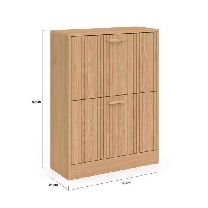 Mueble zapatero 12 pares 2 puertas madera roble lamas - JULIETTE | IDMarket