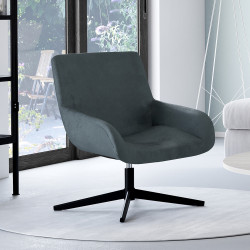Sillón giratorio de terciopelo gris con patas negras - ALBUS | IdMarket
