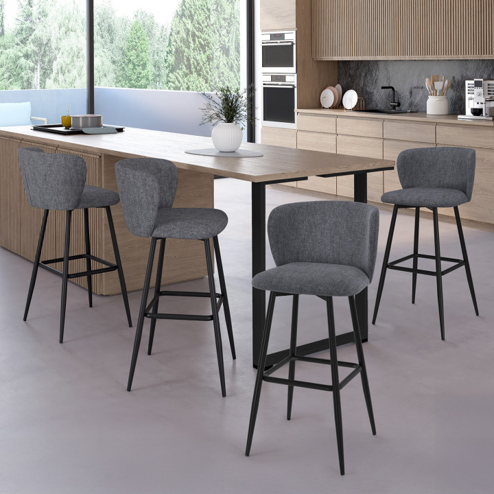 Juego de 4 taburetes de bar con asiento de tela gris oscuro y patas de metal negro - OMBLINE | IdMarket