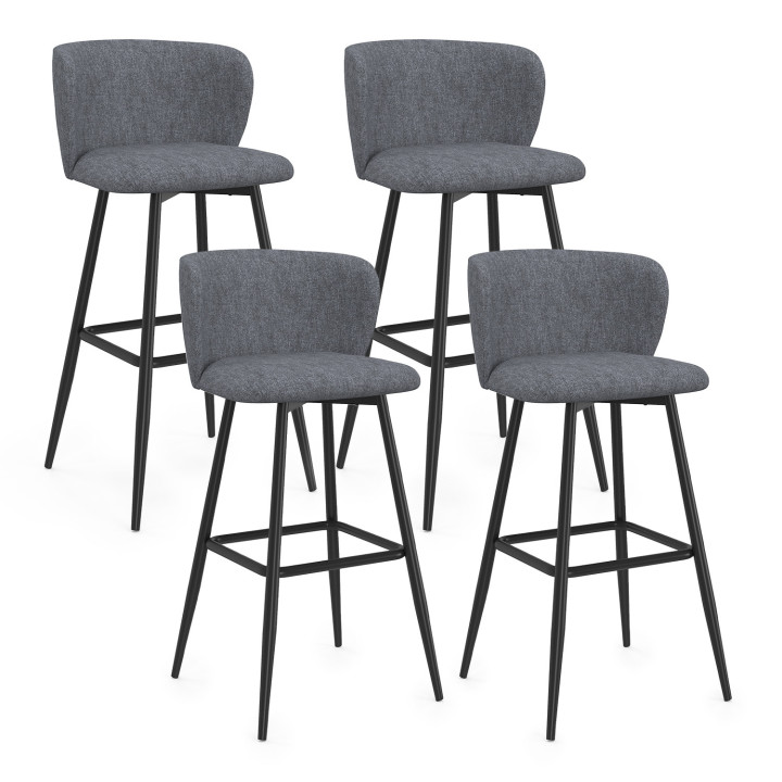 Juego de 4 taburetes de bar con asiento de tela gris oscuro y patas de metal negro - OMBLINE | IdMarket