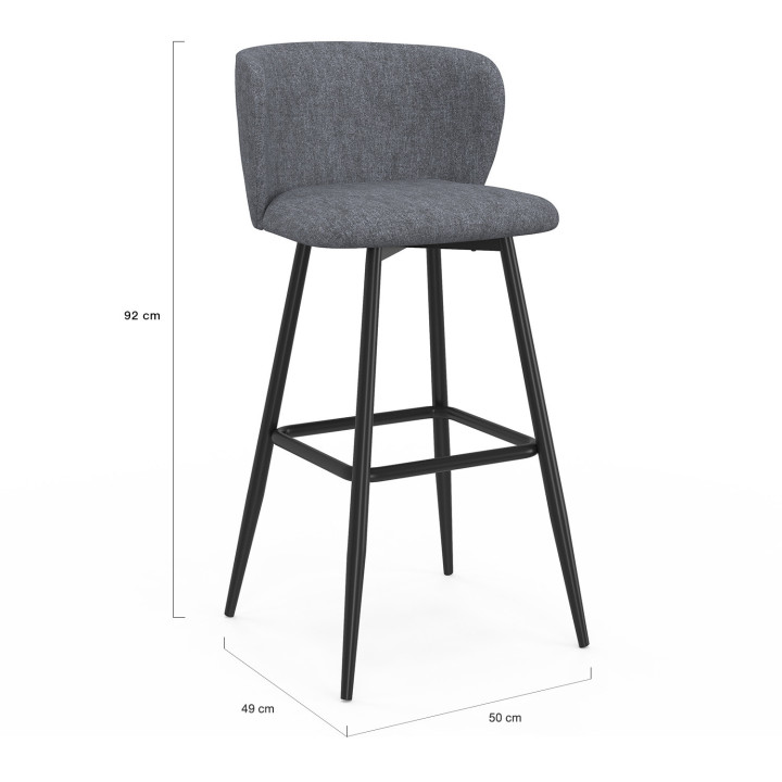 Juego de 4 taburetes de bar con asiento de tela gris oscuro y patas de metal negro - OMBLINE | IdMarket