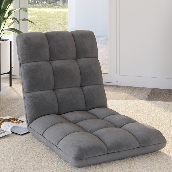 Silla de suelo plegable de 15 posiciones de terciopelo gris carbón - GARANCE | IdMarket