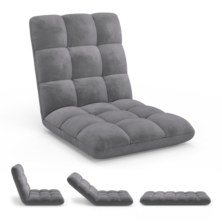 Silla de suelo plegable de 15 posiciones de terciopelo gris carbón - GARANCE | IdMarket