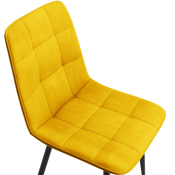 Sillas de terciopelo azul, amarillo, gris claro y gris oscuro con patas de metal acolchadas - MILA | ID Market