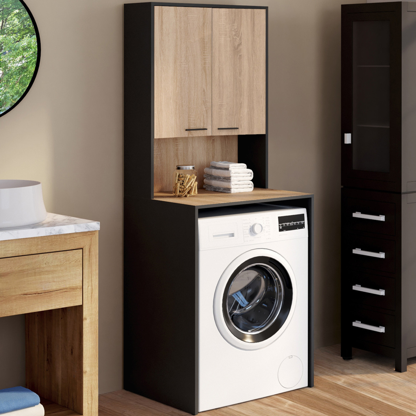 Meuble dessus de machine à laver avec placard - WALLIS | IDMarket