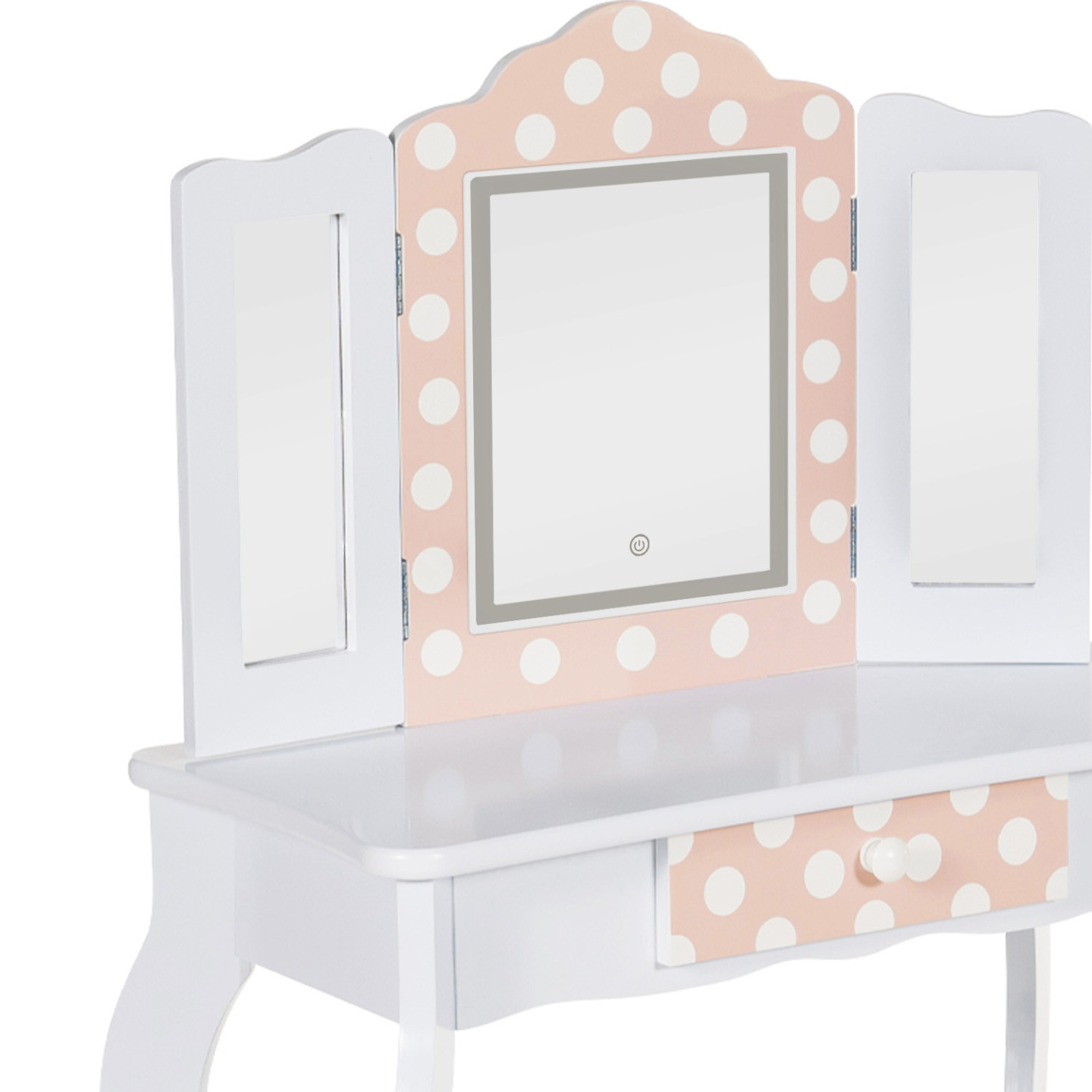DREAMADE 2 en 1 Coiffeuse Enfant Fille avec Tabouret, Miroir Amovible, 3 Étagères et 1 Tiroir