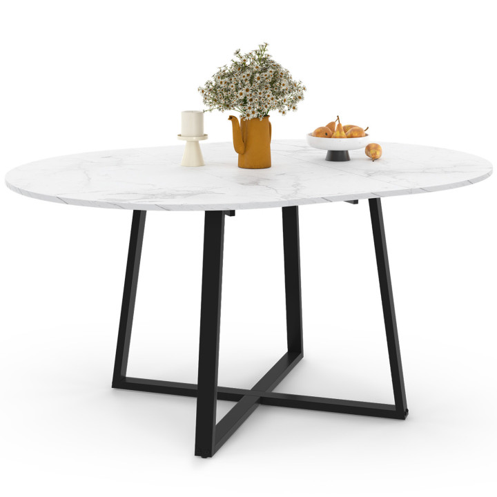 Mesa de comedor redonda extensible 4-8 personas blanco y negro - ALASKA | IDMarket