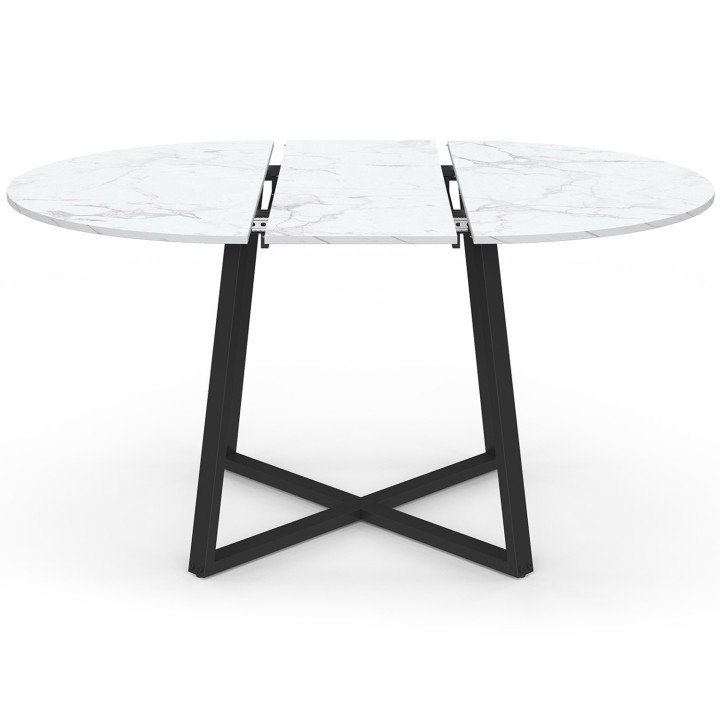 Mesa de comedor redonda extensible 4-8 personas blanco y negro - ALASKA | IDMarket