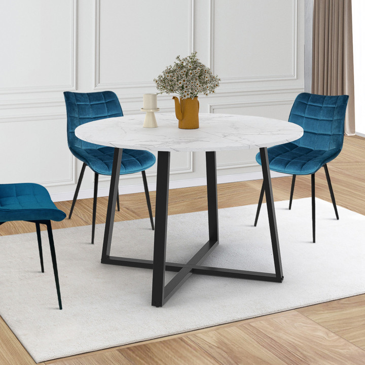 Mesa de comedor redonda extensible 4-8 personas blanco y negro - ALASKA | IDMarket