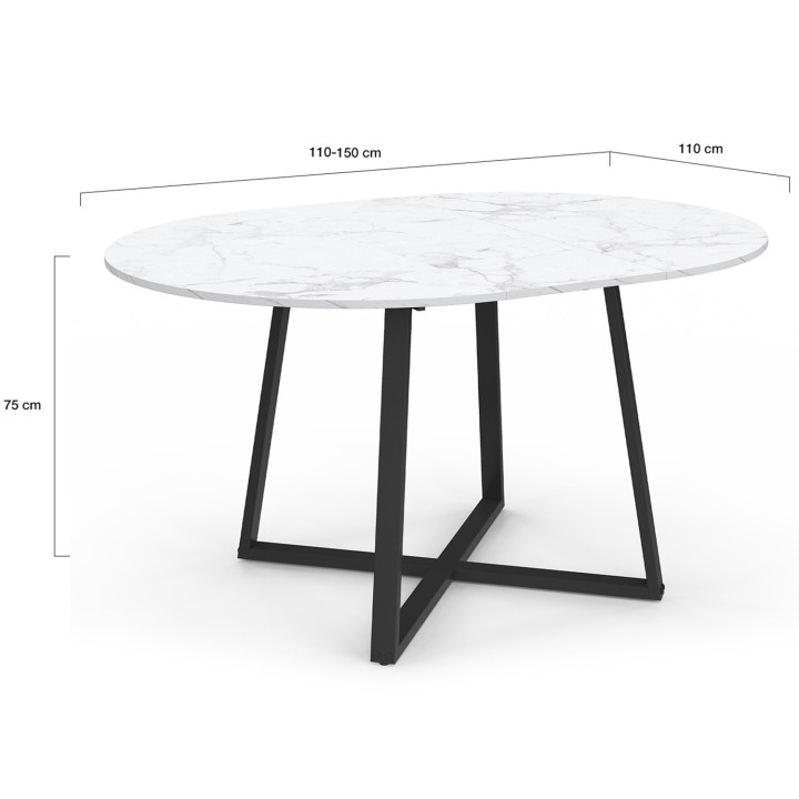 Mesa de comedor redonda extensible 4-8 personas blanco y negro - ALASKA | IDMarket