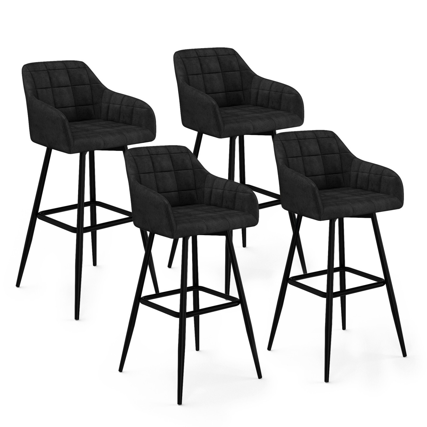 Tabourets de bar matelassés en velours noir avec des accoudoirs - MADY ...