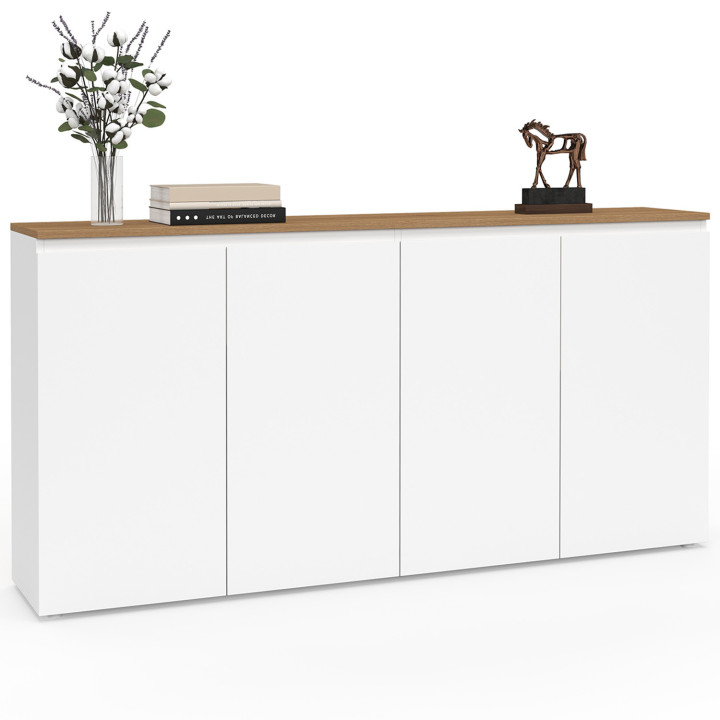 Sideboard 4-türig 160 cm weiß und Holzplatte - TOBY | IDMarket