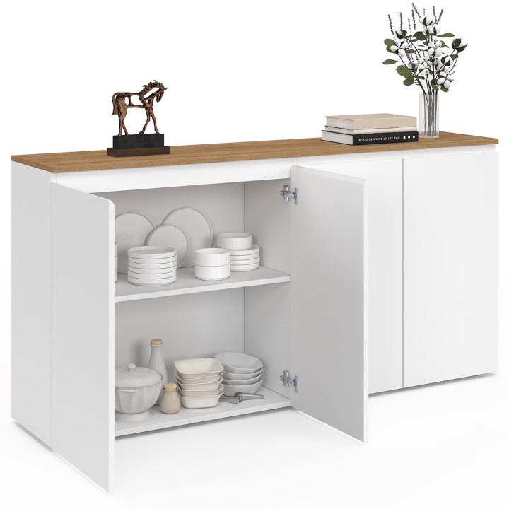 Sideboard 4-türig 160 cm weiß und Holzplatte - TOBY | IDMarket
