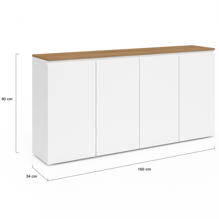 Sideboard 4-türig 160 cm weiß und Holzplatte - TOBY | IDMarket