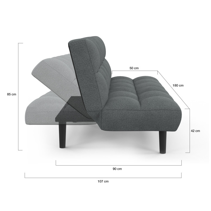 Gepolstertes 3-Sitzer-Sofa mit Klick-Klack-Funktion SALOME in anthrazitgrauem Stoff