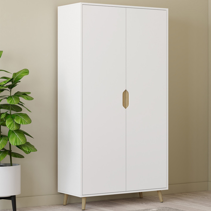 ¡Armario escandinavo blanco de 2 puertas 80 cm con estantes - HELSINKI | Zen Cart! IDMarket