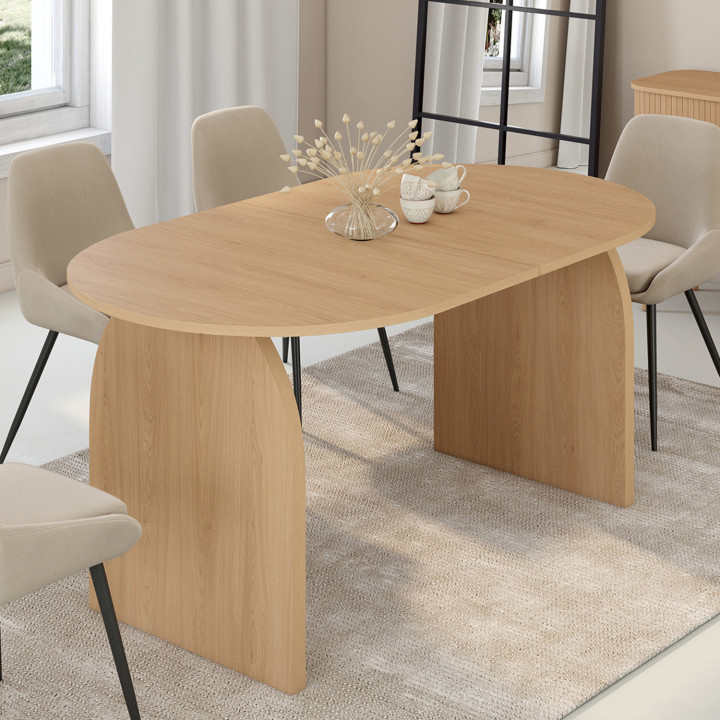 Mesa de comedor oval japandi extensible para 6-10 personas en madera de haya efecto 160 - 200 cm - EDITH | ID Market