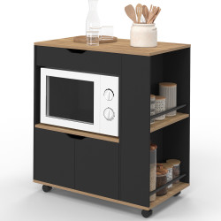 Aparador de cocina para microondas con cajón y especiero, madera negra - COSI | España IDMarket
