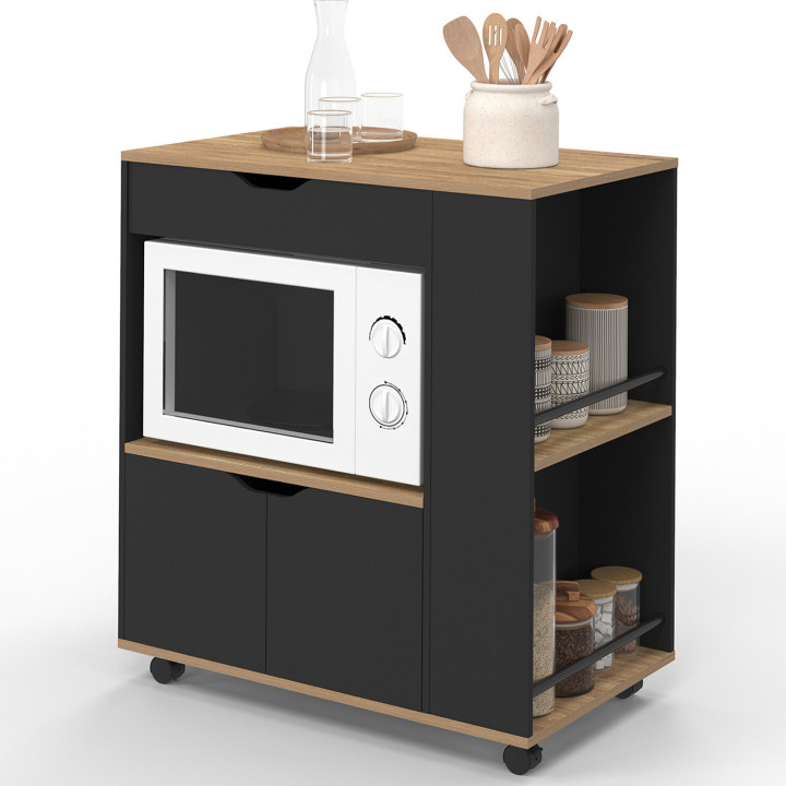 Aparador de cocina para microondas con cajón y especiero, madera negra - COSI | España IDMarket