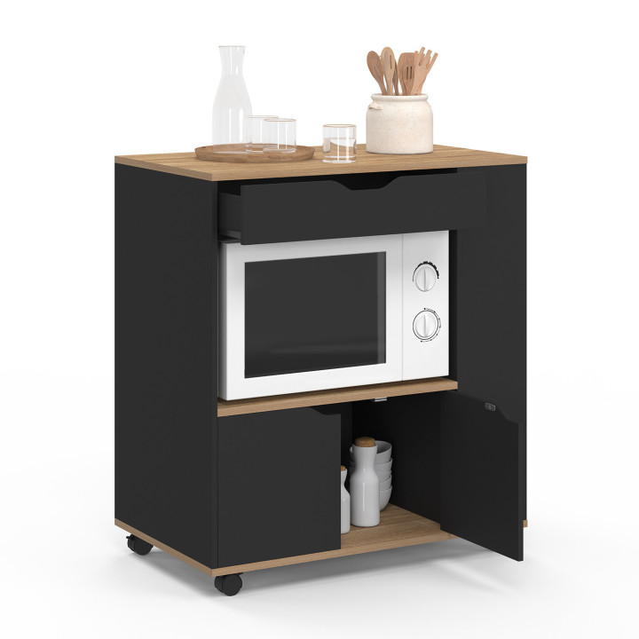 Aparador de cocina para microondas con cajón y especiero, madera negra - COSI | España IDMarket