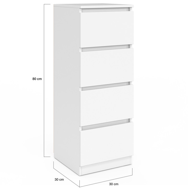 ¡Mueble 4 cajones 30 cm chiffonier madera blanco para entrada baño - TOMI | Zen Cart! IDMarket