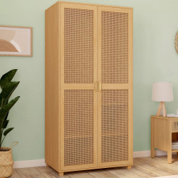 Armario de 2 puertas con mimbre y madera 80 cm armario con estantes - EDHEN | Armario con estantes IDMarket