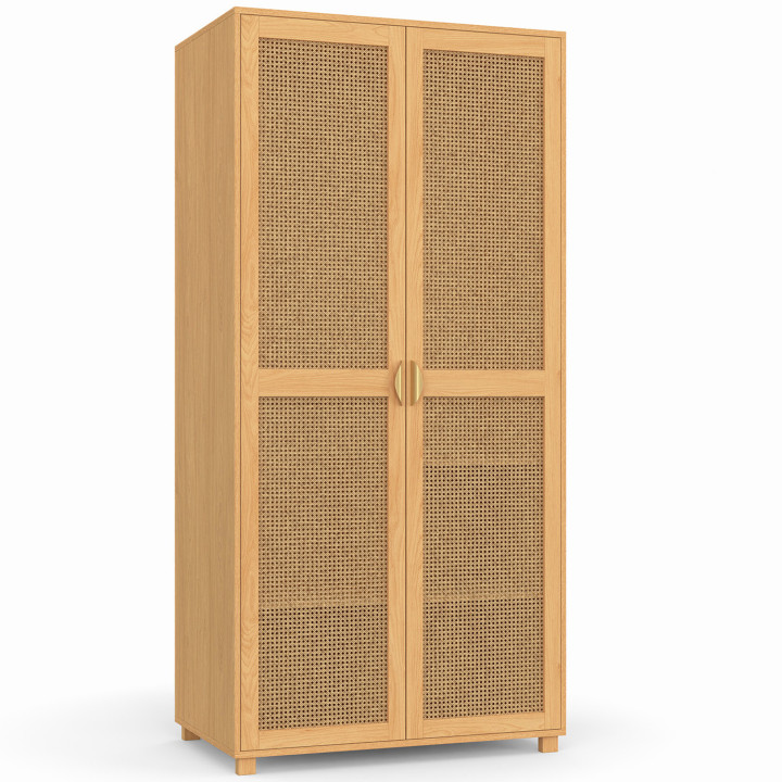 Armario de 2 puertas con mimbre y madera 80 cm armario con estantes - EDHEN | Armario con estantes IDMarket