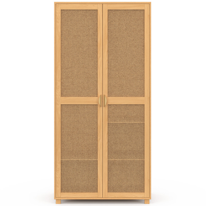 Armario de 2 puertas con mimbre y madera 80 cm armario con estantes - EDHEN | Armario con estantes IDMarket