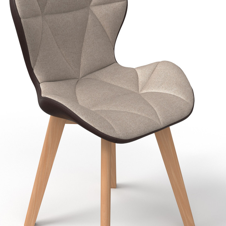 Set van 4 bi-materiaal eetkamerstoelen van stof en PU bruin en taupe - ROXANE | IdMarket