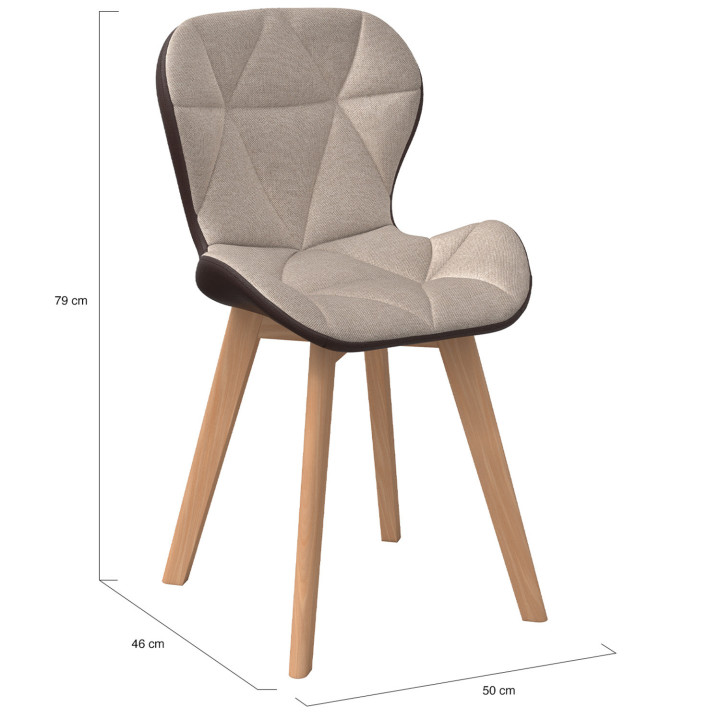 Set van 4 bi-materiaal eetkamerstoelen van stof en PU bruin en taupe - ROXANE | IdMarket