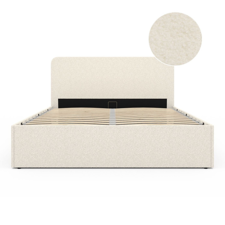Cama doble con cabecero y somier 140x190cm tela bouclette - BRADFORD | ID Market