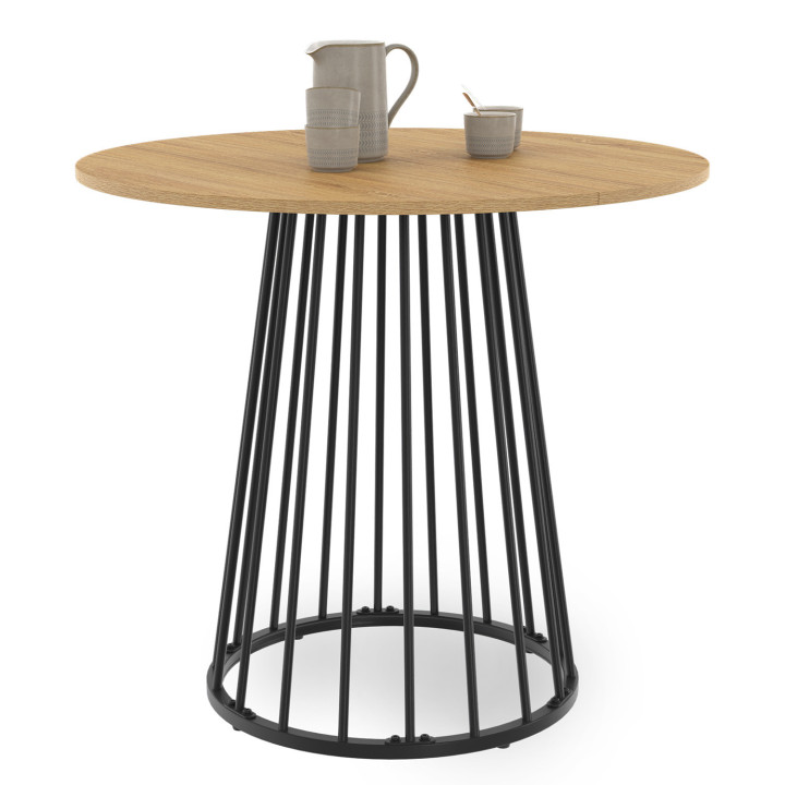 Mesa de comedor redonda para 4 en madera y patas de metal negro 80 cm - YUNA | Mesa de comedor redonda para 4 en madera y patas 